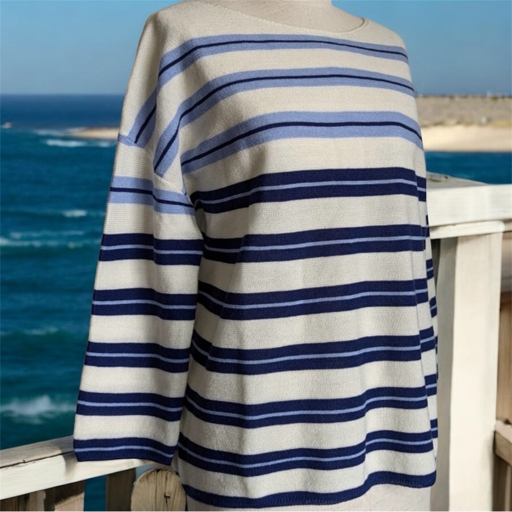 NWT FRNCH Paris Sweater Crew Neck Longer Sleeves Stripe Large Nordstrom Beach
